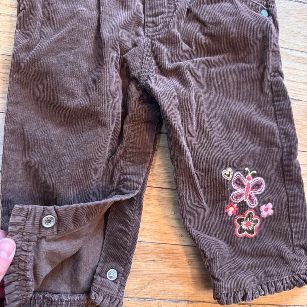 OshKosh Bgosh Girls Brown Corduroy Floral Butterfly Embroidered Overalls 9M